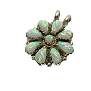 Vintage Zuni Eriacho Sterling Silver Opal Cluster Floral Pendant One of a Kind